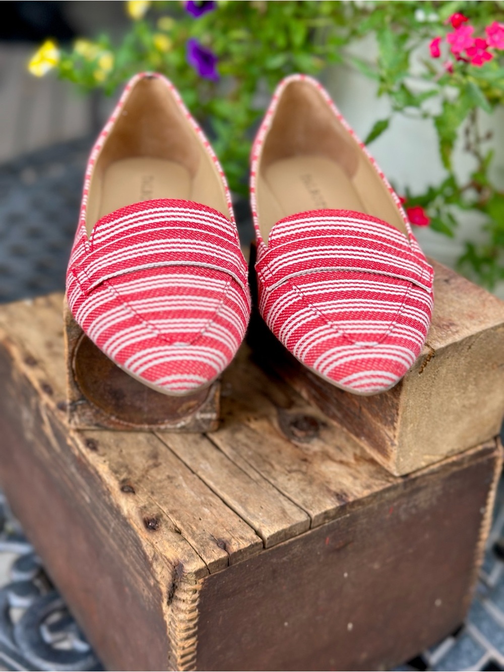 Talbots Red and White Striped Canvas Pointed Toe Flats Nautical - Picture 3 of 7